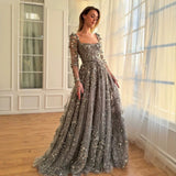 2026 Fashion Floral Lace Evening Dress Full Sleeve Evening Gown