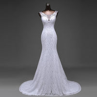 Simple Sheath Lace Wedding Dress Sleeveless Lace Up Wedding Gown