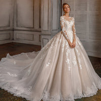 Elegant Ball Gown Beading Lace Wedding Dress Full Sleeve Princess Bridal Gown