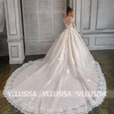 Elegant Ball Gown Beading Lace Wedding Dress Full Sleeve Princess Bridal Gown