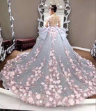 Gorgeous Princess Ball Gown Illusion 3D Petal Wedding Dress