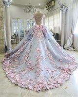 Gorgeous Princess Ball Gown Illusion 3D Petal Wedding Dress