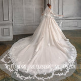 Elegant Ball Gown Beading Lace Wedding Dress Full Sleeve Princess Bridal Gown