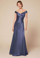 Fashion Ruched Evening Dresses High Quality V-neck Off Shoulder Satin Formal Evening Gowns