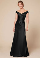 Fashion Ruched Evening Dresses High Quality V-neck Off Shoulder Satin Formal Evening Gowns