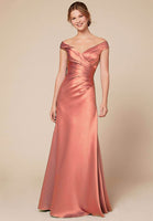 Fashion Ruched Evening Dresses High Quality V-neck Off Shoulder Satin Formal Evening Gowns