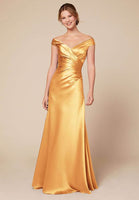 Fashion Ruched Evening Dresses High Quality V-neck Off Shoulder Satin Formal Evening Gowns