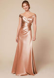 Fashion Ruched Evening Dresses High Quality V-neck Off Shoulder Satin Formal Evening Gowns