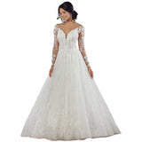 A-line Long Sleeve Lace Wedding Dress Sexy Backless Bridal Gown