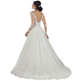 A-line Long Sleeve Lace Wedding Dress Sexy Backless Bridal Gown