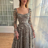 2026 Fashion Floral Lace Evening Dress Full Sleeve Evening Gown