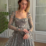 2026 Fashion Floral Lace Evening Dress Full Sleeve Evening Gown