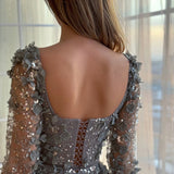 2026 Fashion Floral Lace Evening Dress Full Sleeve Evening Gown