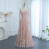2026 Fashion Floral Lace Evening Dress Full Sleeve Evening Gown