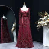 2026 Fashion Floral Lace Evening Dress Full Sleeve Evening Gown