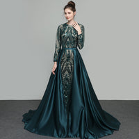 Real Photos Muslim Evening Dress With Detachable Train Sequined Moroccan Kaftan Formal Party Gown