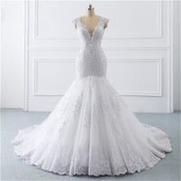 Sexy Deep V-Neck Sleeveless Wedding Dresses Sheath Wrap Hips Beading Bridal Gowns