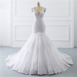 Sexy Deep V-Neck Sleeveless Wedding Dresses Sheath Wrap Hips Beading Bridal Gowns