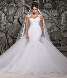 Fashion Mermaid Wedding Dresses Lace Spaghetti Strap See Through Back Bridal Gowns