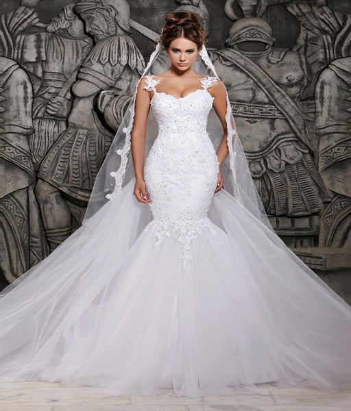 Fashion Mermaid Wedding Dresses Lace Spaghetti Strap See Through Back VLLUSISA Fashion Mermaid Wedding Dresses Lace Spaghetti Strap See Through Back VLLUSISA