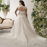 Beading Plus Size Lace Bridal Gown A-Line Cap Sleeve Cut-out Back Chapel Train Wedding Dress