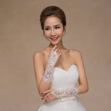 Delicate Short Style Wedding Gloves Fingerless Lace Rhinestone Bridal Gloves