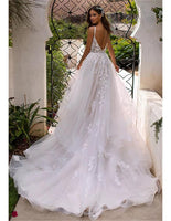 Fashion Boho Spaghetti Strap Princess Wedding Dresses Sleeveless 3D Flower Lace Bridal Gowns