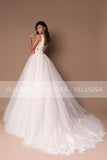 VLLUSISA Simple A-Line V-neck Sleeveless Wedding Dresses Lace Appliqued Bridal Gowns