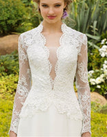 Illusion A-line Long Sleeve Wedding Dress Elegant Women White Lace Satin Bridal Gown