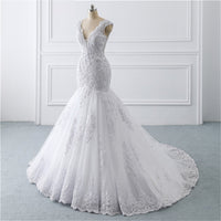 Sexy Deep V-Neck Sleeveless Wedding Dresses Sheath Wrap Hips Beading Bridal Gowns