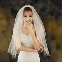 Fashion Bride Wedding Headwear Beading Two-Layer Cut Edge Bridal Veils