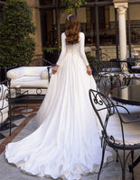 High Quality Satin Wedding Dress Women Modest A Line Slit Long Sleeve Bridal Gown