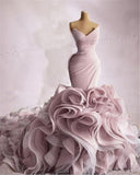 Custom Made Ruffled Mermaid Wedding Dresses High-end Pleated Pink Tulle Bridal Gowns