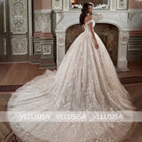 VLLUSISA V-neck Off-shoulder Bridal Gown Beading Lace Princess Ball Gown Wedding Dress