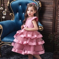 Tiered Kids Wedding Party Dress Ruffled Beading Cap Sleeve Ball Gown Flower Girl Dress