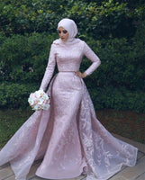 Custom Made Long Sleeve Mermaid Muslim Wedding Dresses Bridal Gowns With Veil