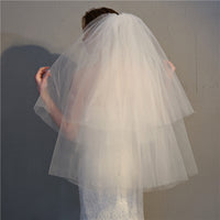 Simple Two-layer Sheer Tulle Bridal Veil Cut Edge Wedding Veil With Comb