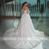 VLLUSISA Gorgeous Lace Ball Gown Wedding Dress Backless Puff Sleeve Princess Bridal Gown