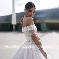 VLLUSISA Boat Neck Off Shoulder Ball Gown Wedding Dresses Beading Lace Bridal Gowns