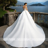 VLLUSISA O-Neck Long Sleeve Beach Bridal Gowns A-line Lace Satin Wedding Dresses