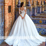 VLLUSISA O-neck Half Sleeve Ball Gown Princess Wedding Dresses Lace Appliqued Bridal Gowns