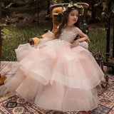 Ruffled Ball Gown Flower Girl Dresses Kids Tiered Organza Wedding Party Dresses