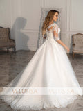 VLLUSISA Plus Size A-Line Scalloped Neck Half Sleeve Wedding Dresses Large Size Lace Bridal Gowns