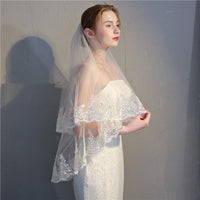 Exquisite Two-Layer Lace Sequined Bridal Veils With Comb