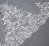 Big Trailing Lace Trim Wedding Veil Sequined Cathedral Bridal Veil