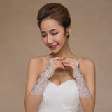 Delicate Short Style Wedding Gloves Fingerless Lace Rhinestone Bridal Gloves