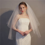 Simple Two-layer Sheer Tulle Bridal Veil Cut Edge Wedding Veil With Comb