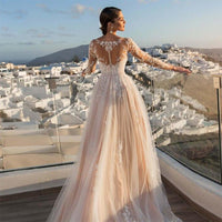 Illusion Lace Wedding Gowns Long Sleeve Sheath Wedding Dresses With Detachable Tail