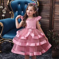 Tiered Kids Wedding Party Dress Ruffled Beading Cap Sleeve Ball Gown Flower Girl Dress