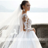 VLLUSISA O-Neck Long Sleeve Beach Bridal Gowns A-line Lace Satin Wedding Dresses